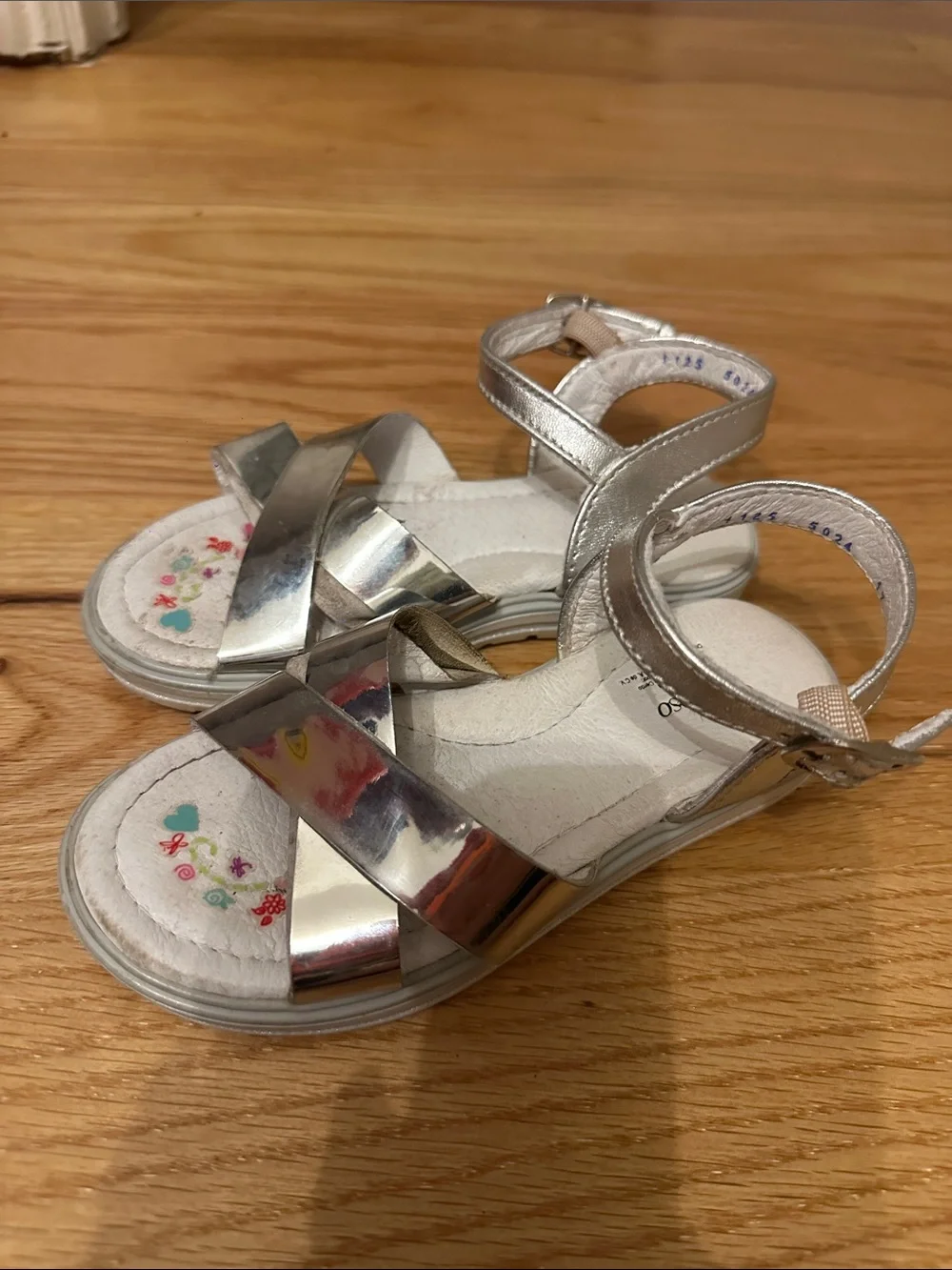 Girls Metallic Silver Ankle-Strap Sandals with Buckle
